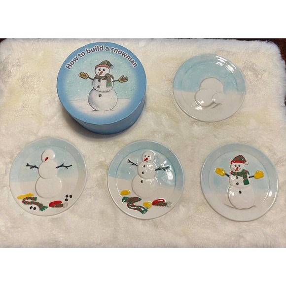 SNOWMAN/SNOWWOMAN CHRISTMAS WINTER BREAD/ DESSERT Plates/ Dishes Set/5. - Picture 2 of 5